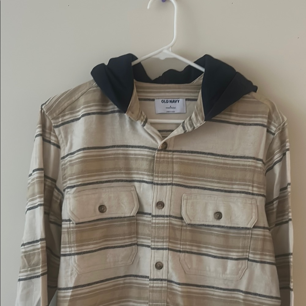 Old Navy Men's Beige and Black Striped Hooded Jacket. New with tags .